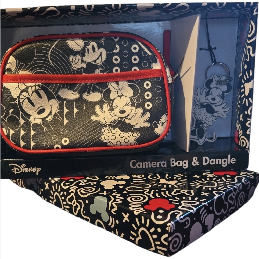 Disney Mickey and Minnie Camera Bag Set & Keychain Dangle Set NWT